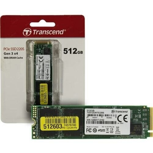 Твердотельный диск 512GB Transcend MTE220S, 3D TLC NAND, M.2, PCI-E 4x [ R/W - 2800/3500 MB/s]